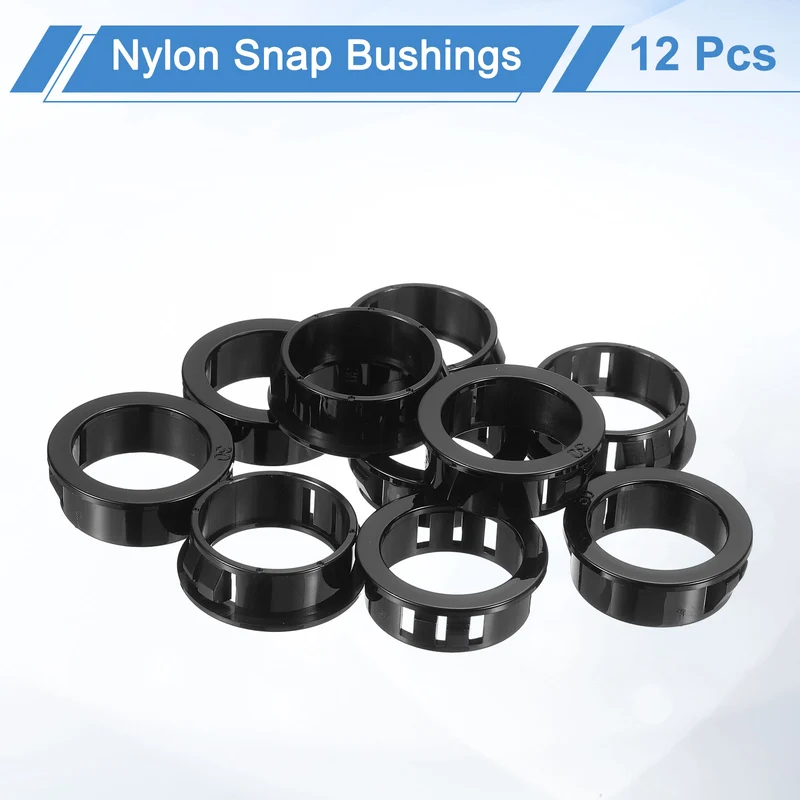12 Pcs 1-3/16" Mounting Dia Black Round Nylon Snap in Cable Grommet Protector