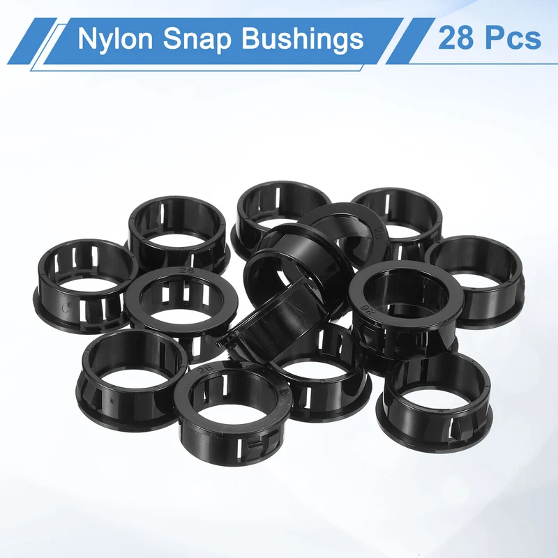 28 Pcs 1-1/32" Mounting Dia Black Round Nylon Snap in Cable Grommet Protector