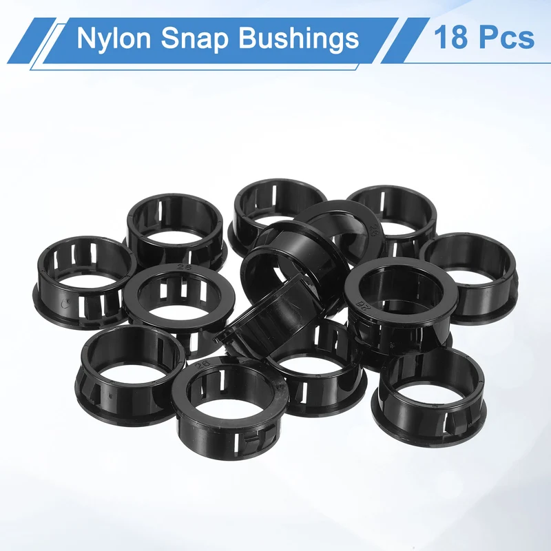 18 Pcs 1-1/32" Mounting Dia Black Round Nylon Snap in Cable Grommet Protector