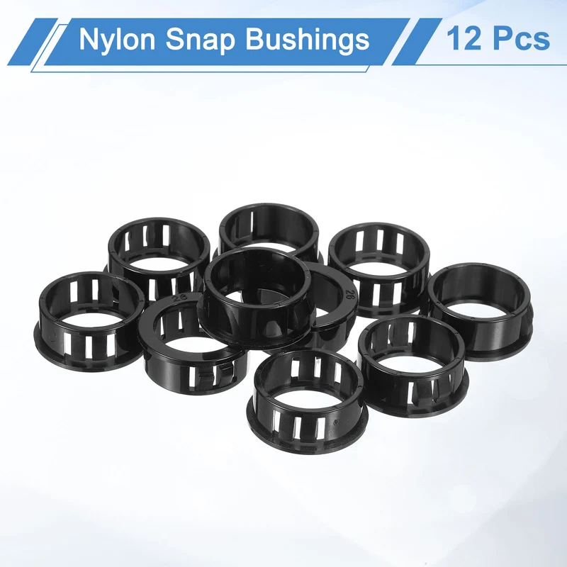12 Pcs 1-1/32" Mounting Dia Black Round Nylon Snap in Cable Grommet Protector