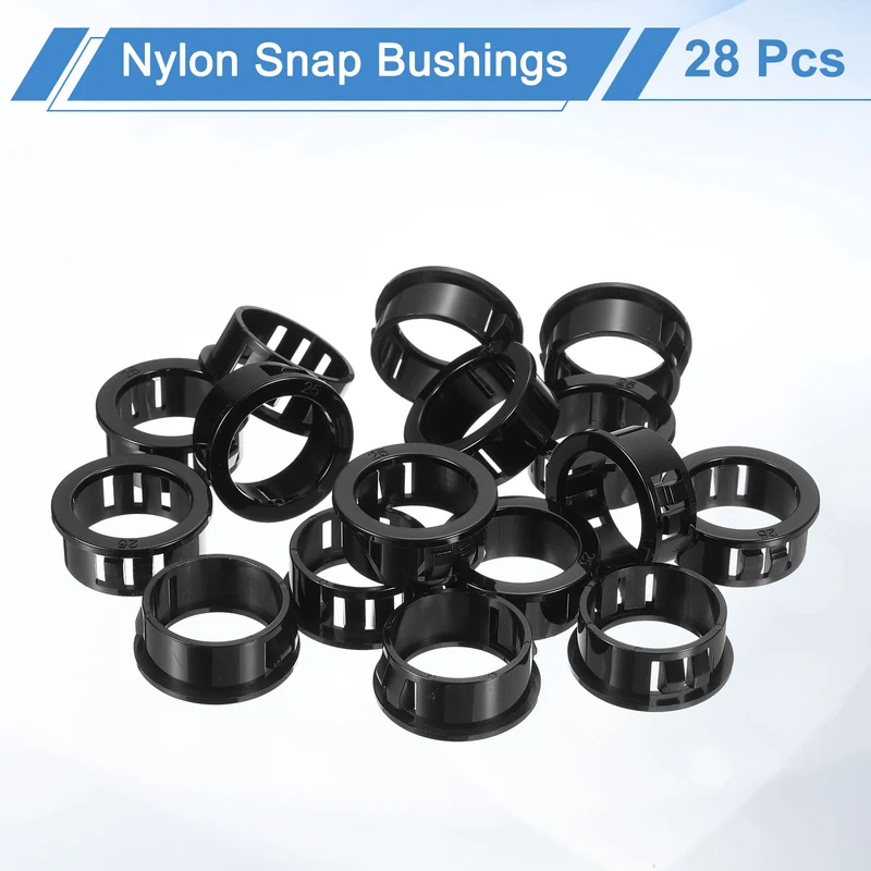 28Pcs 1" Mounting Dia Black Round Nylon Snap in Cable Grommet Protector