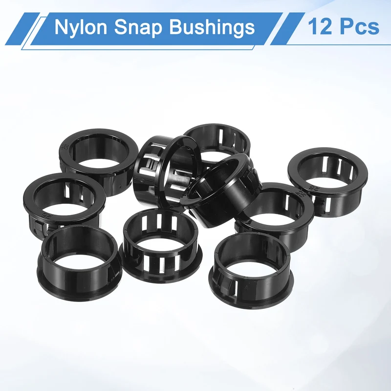 12 Pcs 1" Mounting Dia Black Round Nylon Snap in Cable Grommet Protector