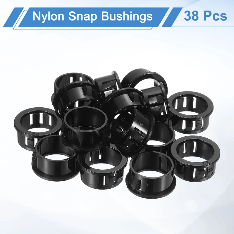 38 Pcs 7/8" Mounting Dia Black Round Nylon Snap in Cable Grommet Protector