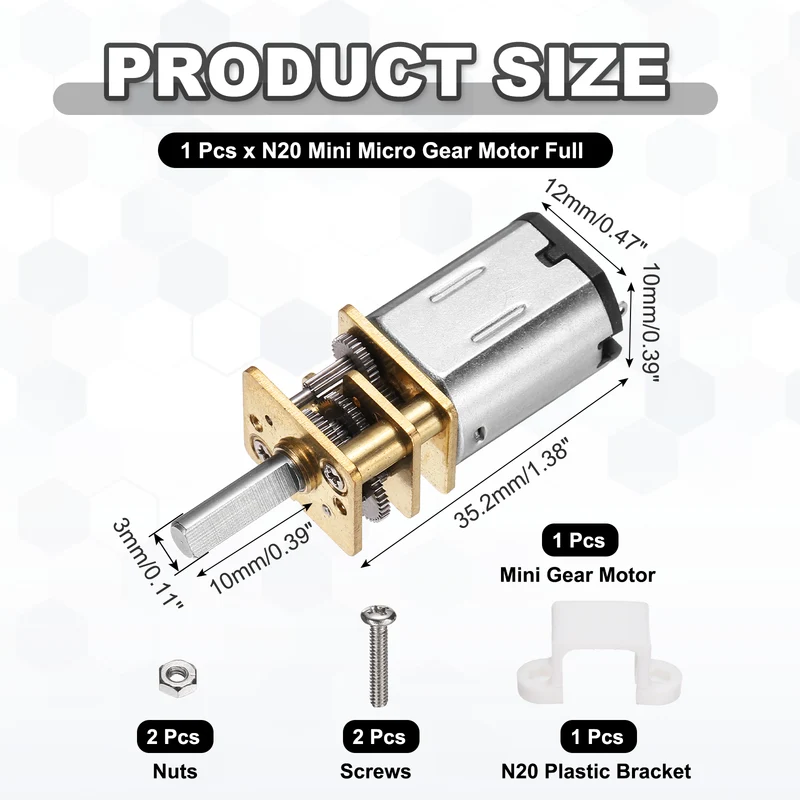 N20 Mini Micro Gear Motor Full Metal Gear DC 3V 200RPM