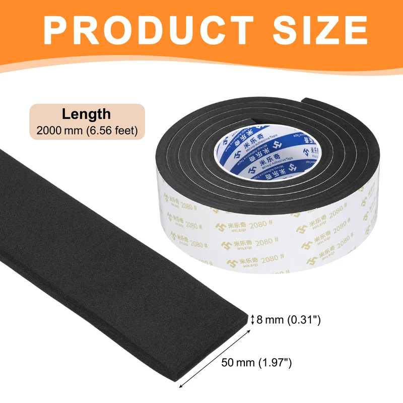 2" W x 5/16" t x 6.56ft l EVA Weather Stripping Foam Tape, Black