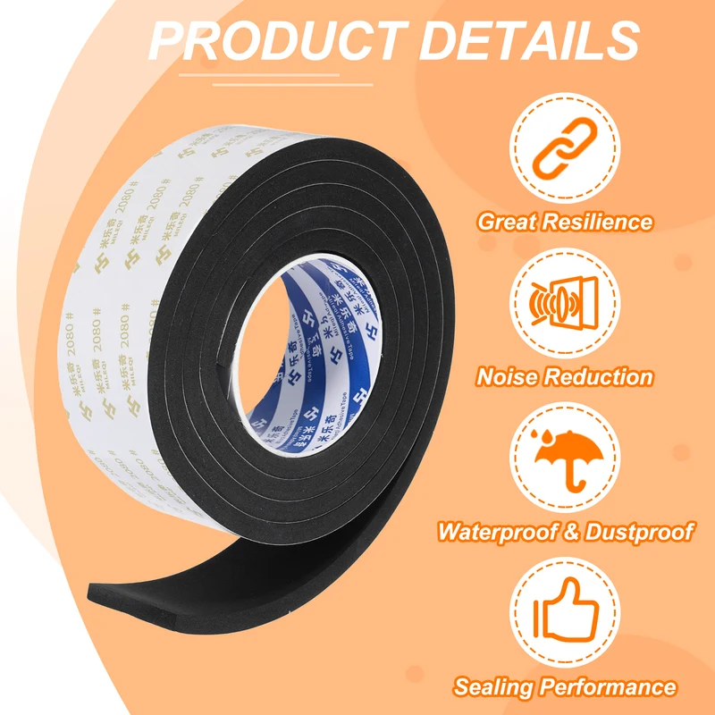 2" W x 5/16" t x 6.56ft l EVA Weather Stripping Foam Tape, Black