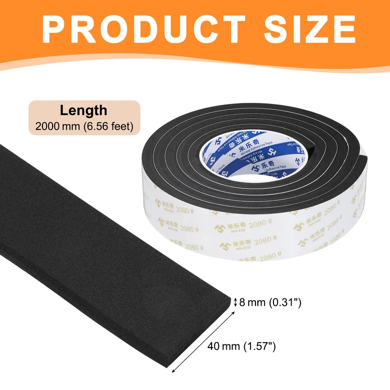 1-9/16" W x 5/16" t x 6.56ft l EVA Weather Stripping Foam Tape, Black