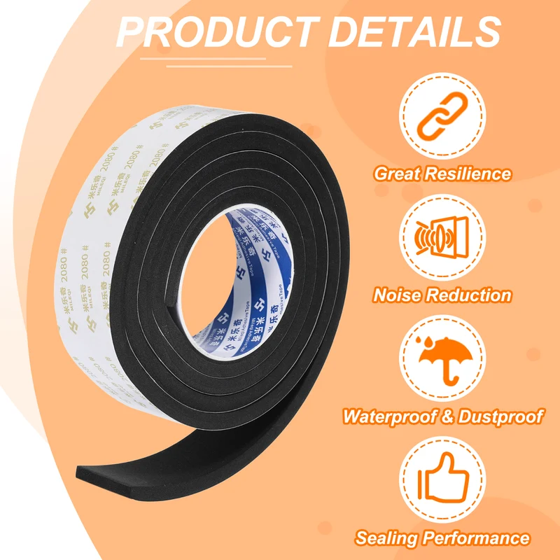 1-9/16" W x 5/16" t x 6.56ft l EVA Weather Stripping Foam Tape, Black