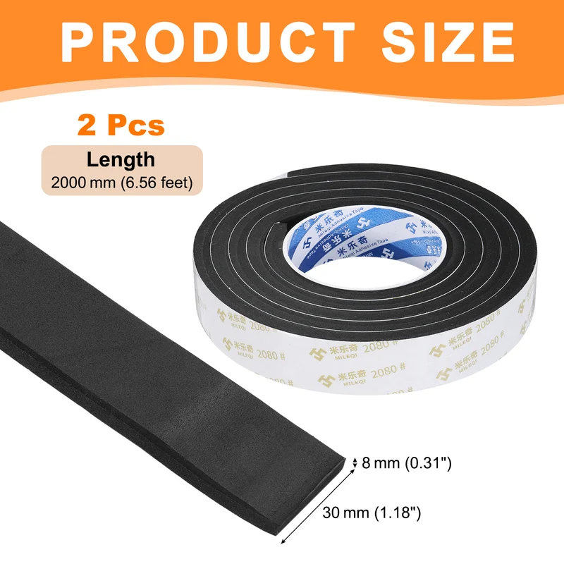 2Pcs 1-3/16" W x 5/16" t x 6.56ft l EVA Weather Stripping Foam Tape, Black