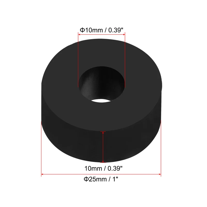 Rubber Anti-Vibration Spacer, 8 Pcs 1" OD x 25/64" ID x 0.4" Thickness Rubber Spacer for HVAC, Air Conditioner, Washer, Car Accessories, Black