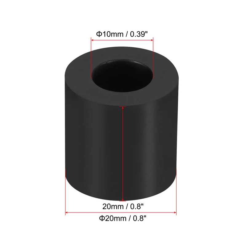 16Pcs Multi Purpose Rubber Spacer, 0.8" OD x 25/64" ID x 0.8" Thickness, Black