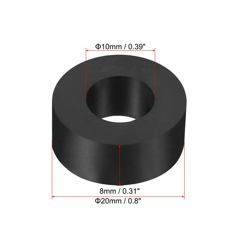 16Pcs Multi Purpose Rubber Spacer, 0.8" OD x 25/64" ID x 0.3" Thickness, Black