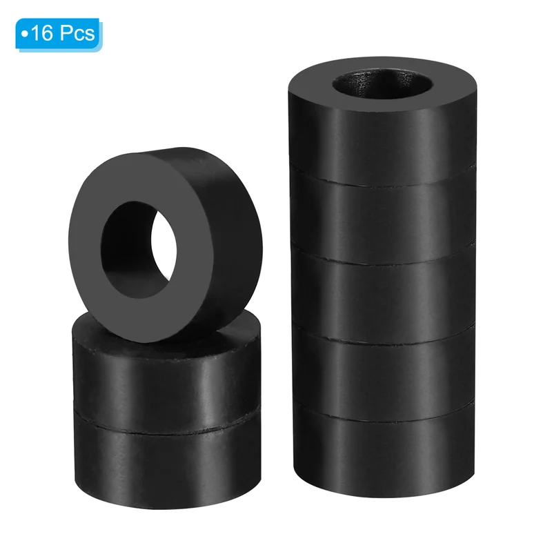 16Pcs Multi Purpose Rubber Spacer, 0.8" OD x 25/64" ID x 0.3" Thickness, Black