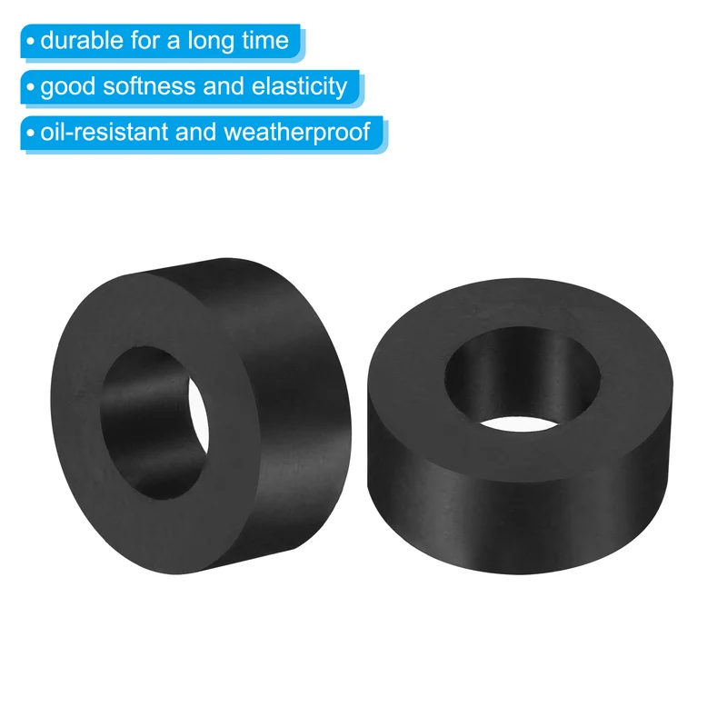 16Pcs Multi Purpose Rubber Spacer, 0.8" OD x 25/64" ID x 0.3" Thickness, Black