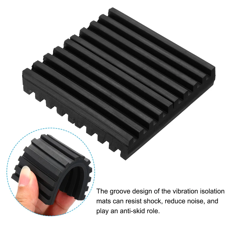 2Pcs Rubber Anti-Vibration Pads, Vibration Isolation Mats 4" x 4" x 0.8" Black