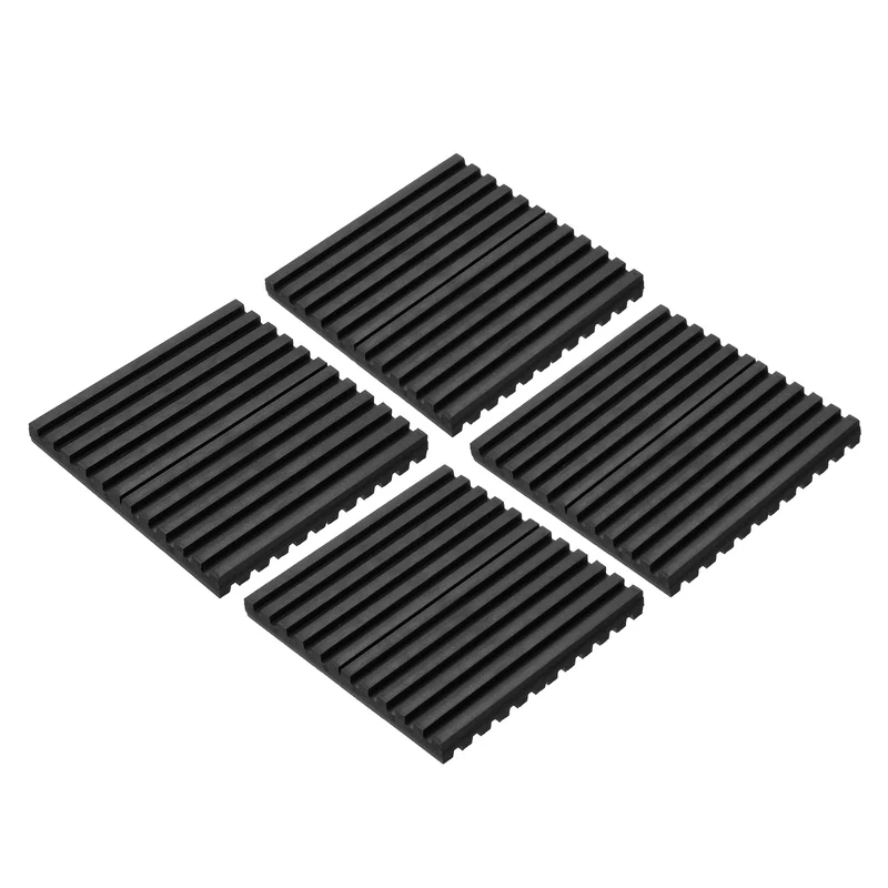 Rubber Anti-Vibration Pads, 4 Pcs 4" x 4" x 0.4" Vibration Isolation Mats Ribbed Shock Absorbing Pads for HVAC Air Conditioner Compressors, Black