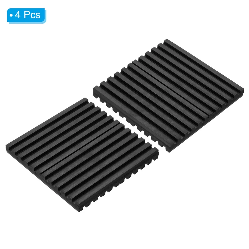 Rubber Anti-Vibration Pads, 4 Pcs 4" x 4" x 0.4" Vibration Isolation Mats Ribbed Shock Absorbing Pads for HVAC Air Conditioner Compressors, Black