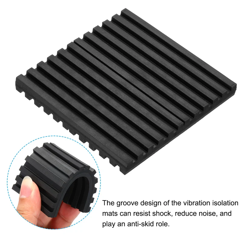 Rubber Anti-Vibration Pads, 4 Pcs 4" x 4" x 0.4" Vibration Isolation Mats Ribbed Shock Absorbing Pads for HVAC Air Conditioner Compressors, Black