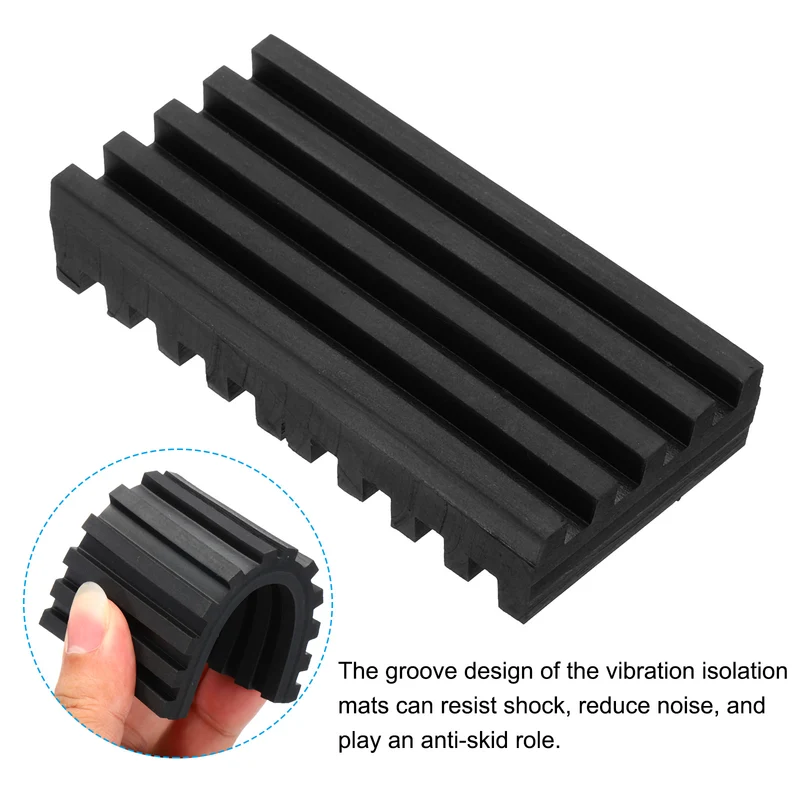 Rubber Anti-Vibration Pads, 4 Pcs 4" x 2" x 0.8" Vibration Isolation Mats Ribbed Shock Absorbing Pads for HVAC Air Conditioner Compressors, Black