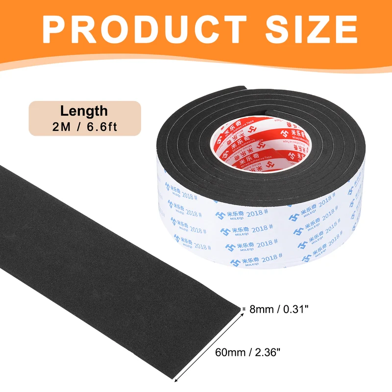Foam Tape 60mm W x 8mm t x 2M Weather Stripping Black for Door Window