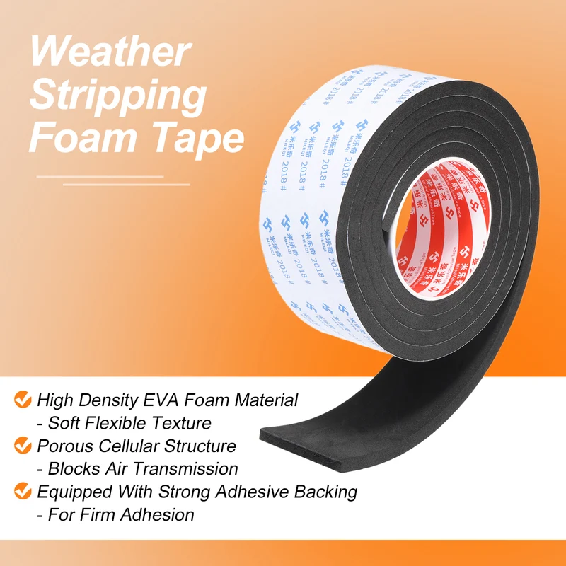 Foam Tape 60mm W x 8mm t x 2M Weather Stripping Black for Door Window