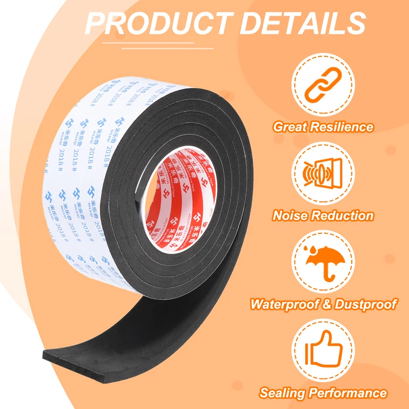 Foam Tape 60mm W x 8mm t x 2M Weather Stripping Black for Door Window