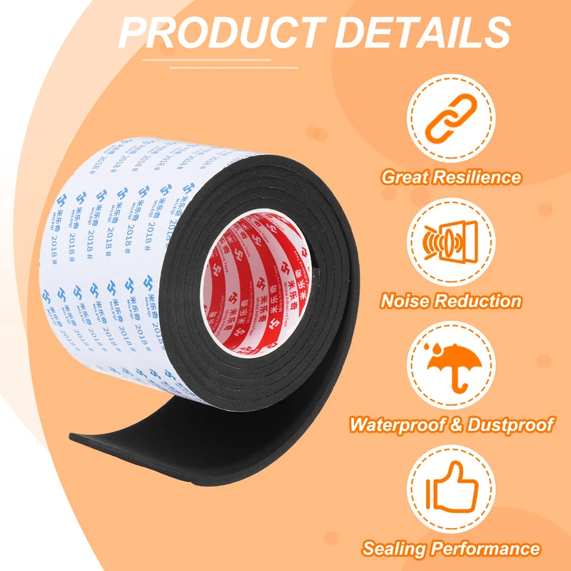 2pcs Foam Tape 100mm W x 5mm t x 2M Weather Stripping Black for Door Window