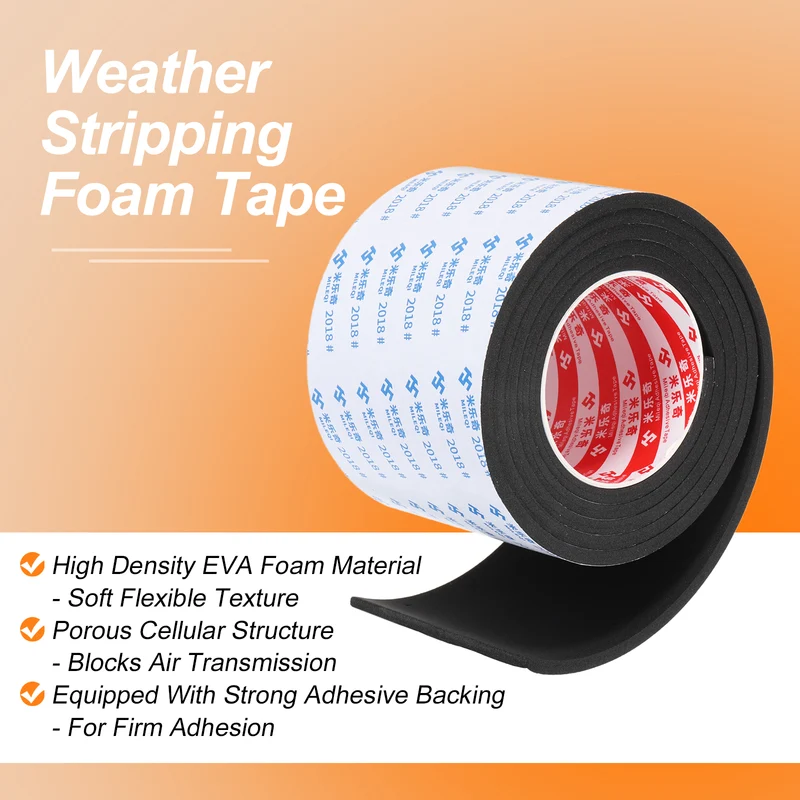 Foam Tape 100mm W x 5mm t x 2M Weather Stripping Black for Door Window