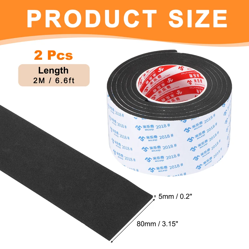 2pcs Foam Tape 80mm W x 5mm t x 2M Weather Stripping Black for Door Window