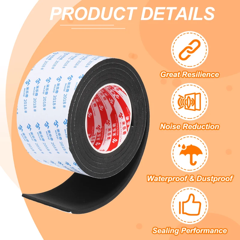 2pcs Foam Tape 80mm W x 5mm t x 2M Weather Stripping Black for Door Window