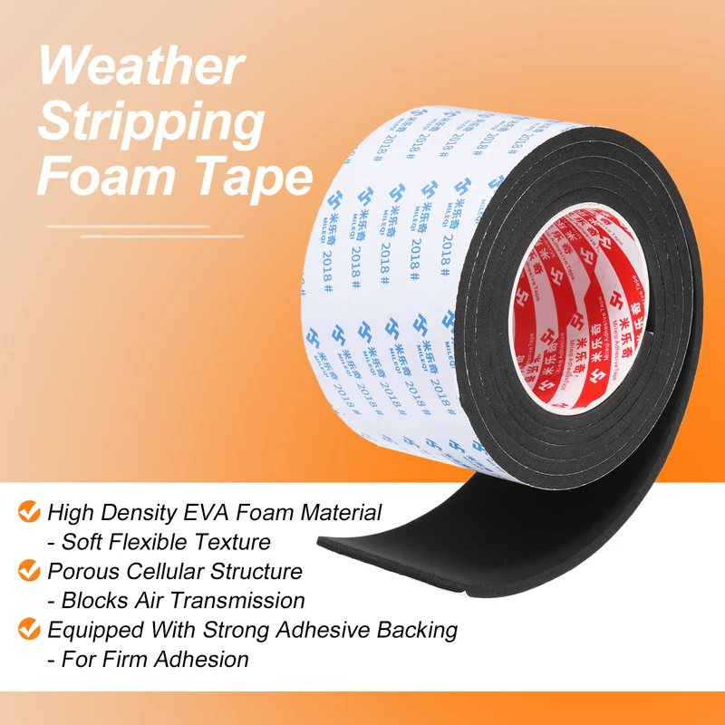 Foam Tape 80mm W x 5mm t x 2M Weather Stripping Black for Door Window