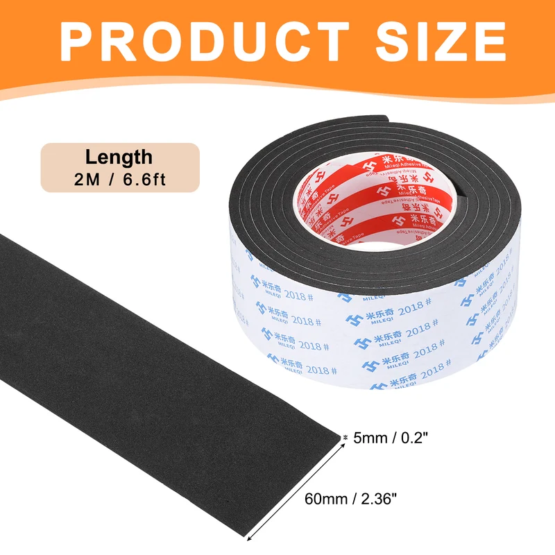 Foam Tape 60mm W x 5mm t x 2M Weather Stripping Black for Door Window
