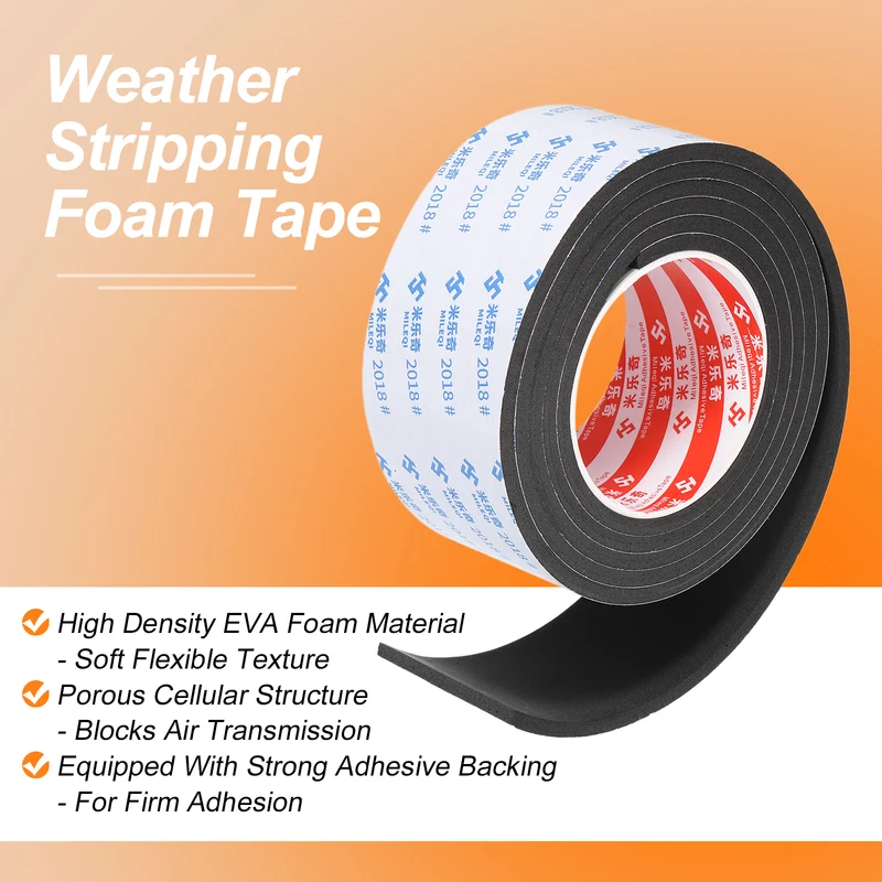Foam Tape 60mm W x 5mm t x 2M Weather Stripping Black for Door Window