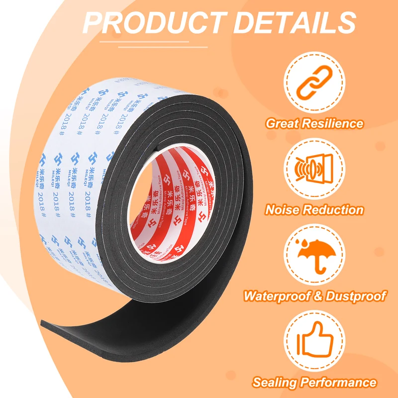 Foam Tape 60mm W x 5mm t x 2M Weather Stripping Black for Door Window