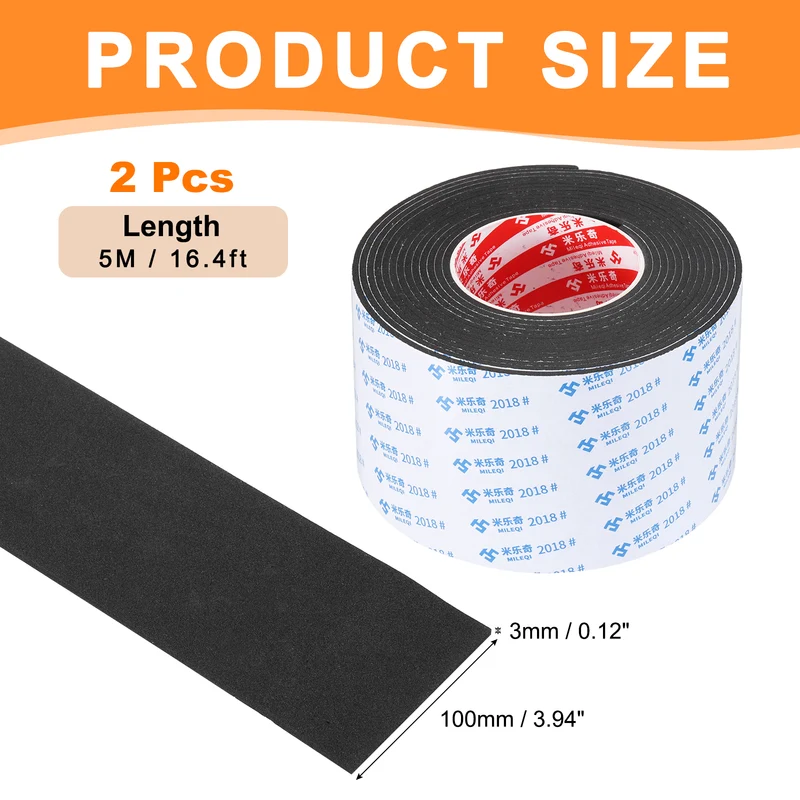 2pcs Foam Tape 100mm W x 3mm t x 5M Weather Stripping Black for Door Window