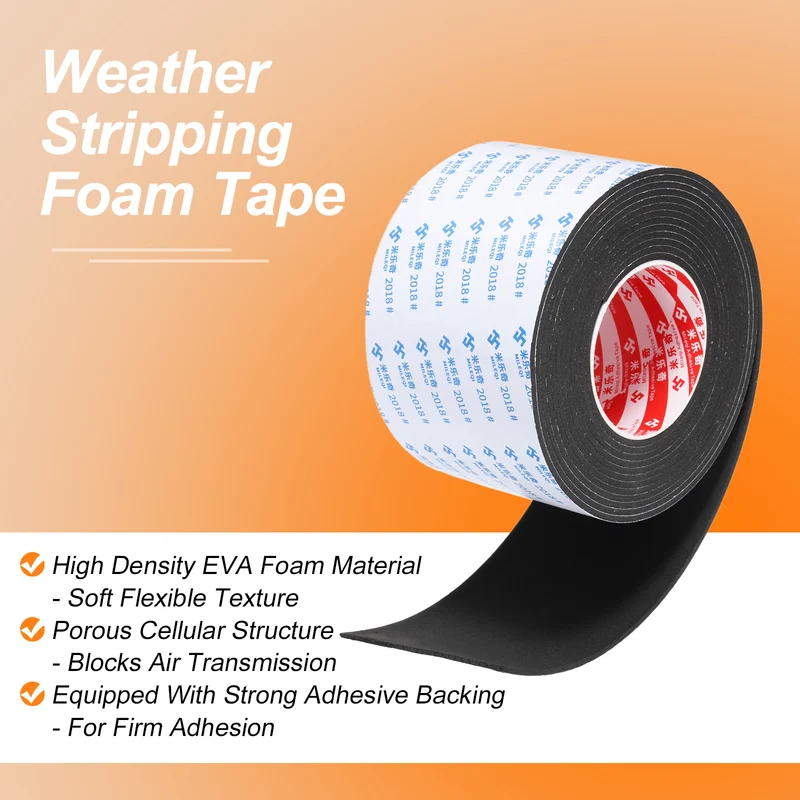 2pcs Foam Tape 100mm W x 3mm t x 5M Weather Stripping Black for Door Window