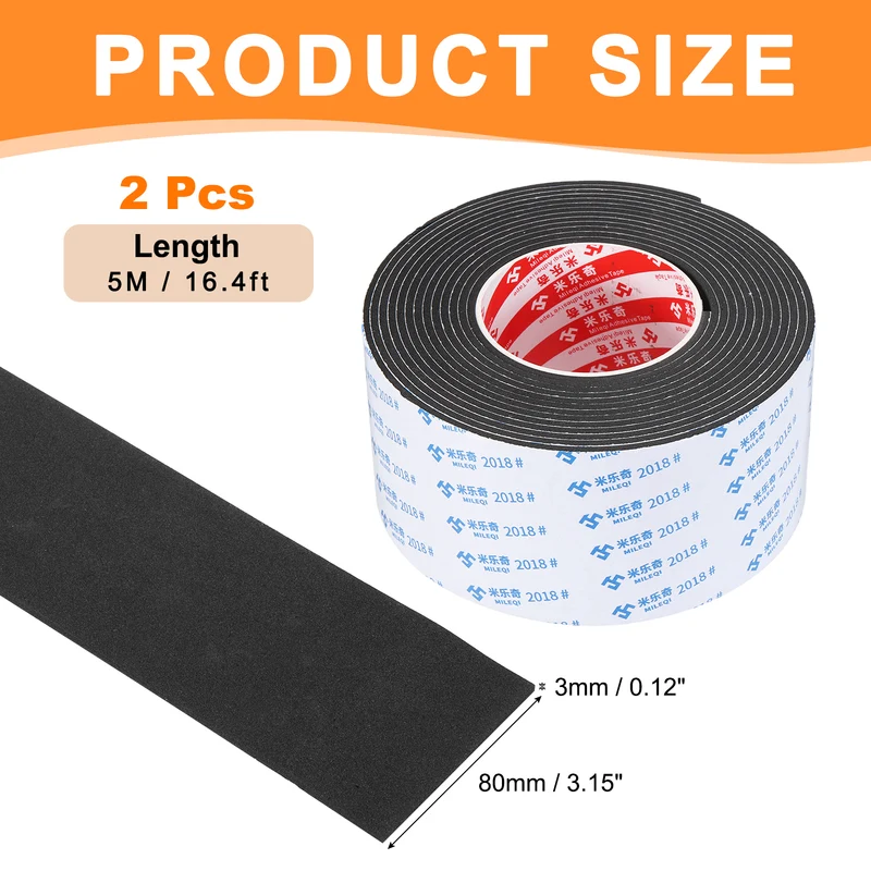 2pcs Foam Tape 80mm W x 3mm t x 5M Weather Stripping Black for Door Window