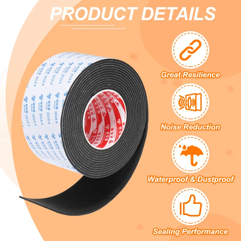 2pcs Foam Tape 80mm W x 3mm t x 5M Weather Stripping Black for Door Window