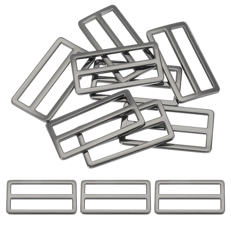 8 Pcs Metal Tri-glide Slide Buckle, 50mm Slider Strap Replacement, Bright Black