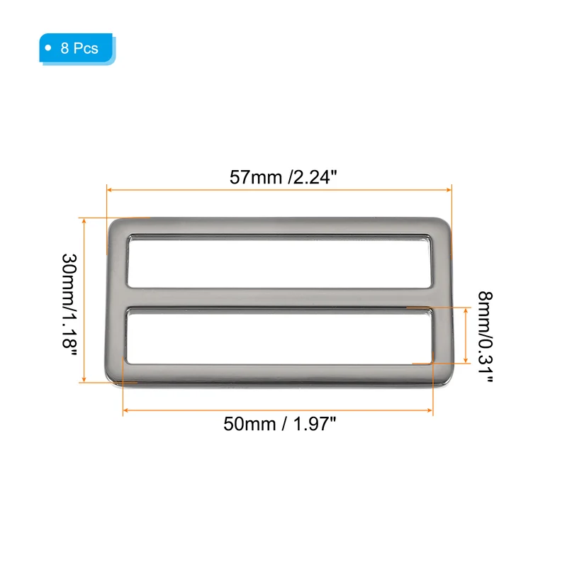 8 Pcs Metal Tri-glide Slide Buckle, 50mm Slider Strap Replacement, Bright Black