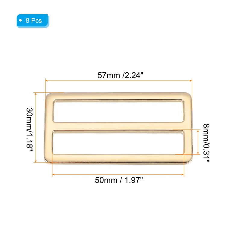 8 Pcs Metal Tri-glide Slide Buckle, 50mm Slider Strap Replacement, Gold
