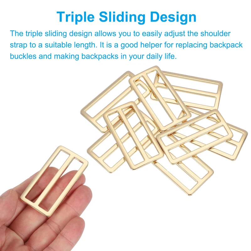 8 Pcs Metal Tri-glide Slide Buckle, 50mm Slider Strap Replacement, Gold
