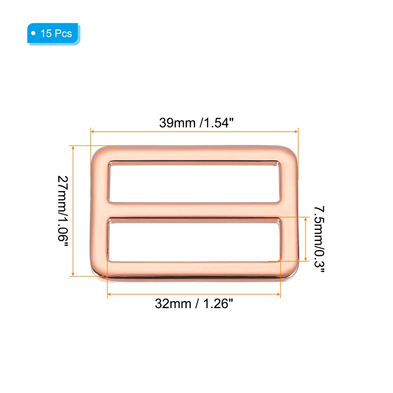 15 Pcs Metal Tri-glide Slide Buckle, 32mm Slider Strap Fastener, Rose Gold