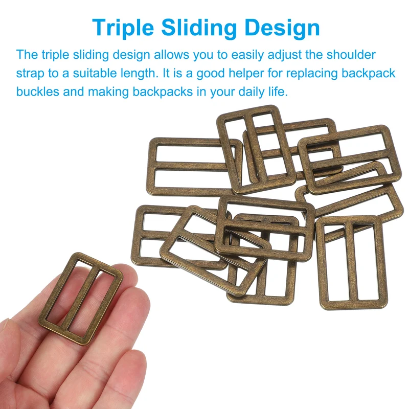 15 Pcs Metal Tri-glide Slide Buckle, 32mm Slider Strap Fastener, Copper