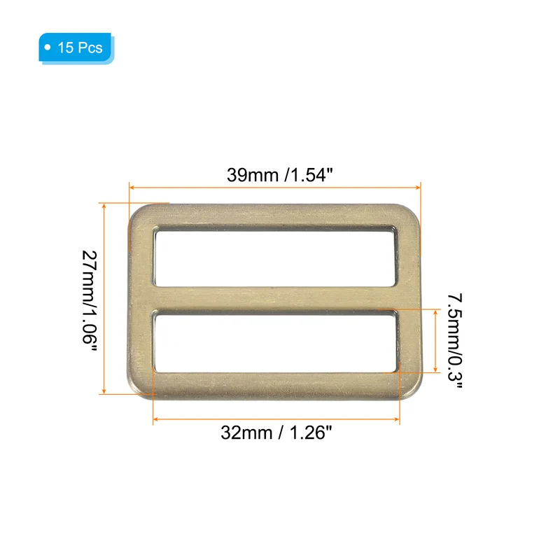 15 Pcs Metal Tri-glide Slide Buckle, 32mm Slider Strap Fastener, Bronze
