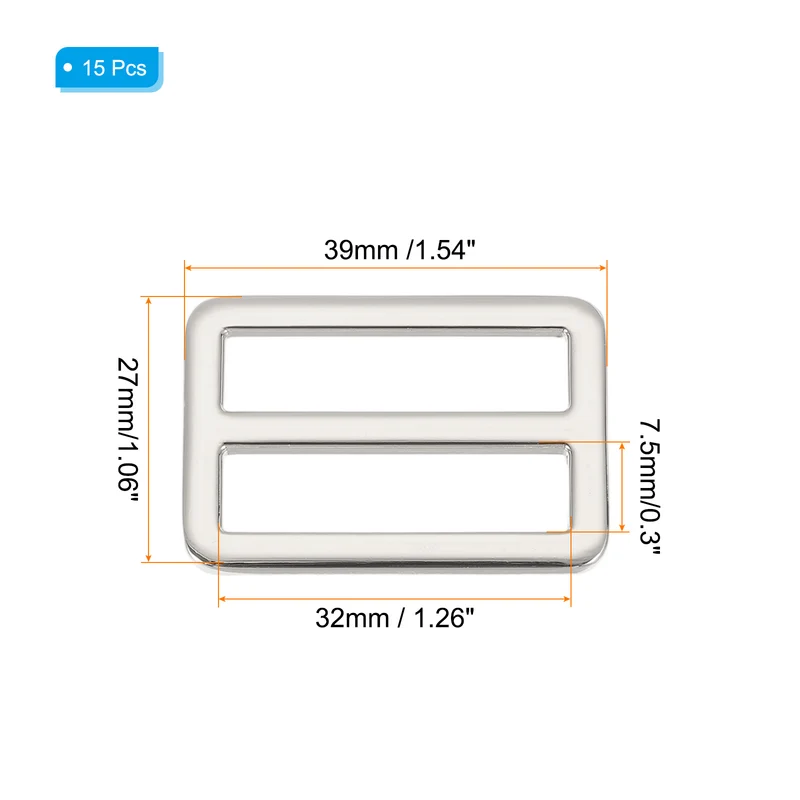 15 Pcs Metal Tri-glide Slide Buckle, 32mm Slider Strap Fastener, Silver