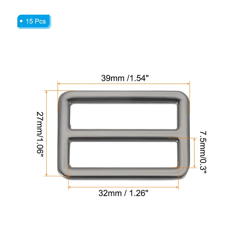 15 Pcs Metal Tri-glide Slide Buckle, 32mm Slider Strap Fastener, Bright Black