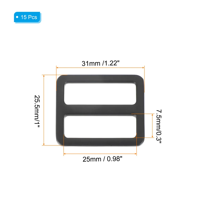 15 Pcs Metal Tri-glide Slide Buckle, 25mm Slider Strap Fastener, Black