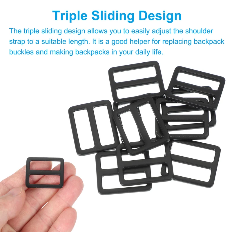15 Pcs Metal Tri-glide Slide Buckle, 25mm Slider Strap Fastener, Black