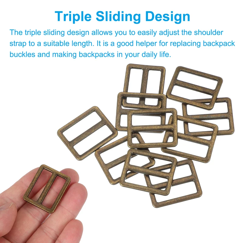15 Pcs Metal Tri-glide Slide Buckle, 25mm Slider Strap Fastener, Copper